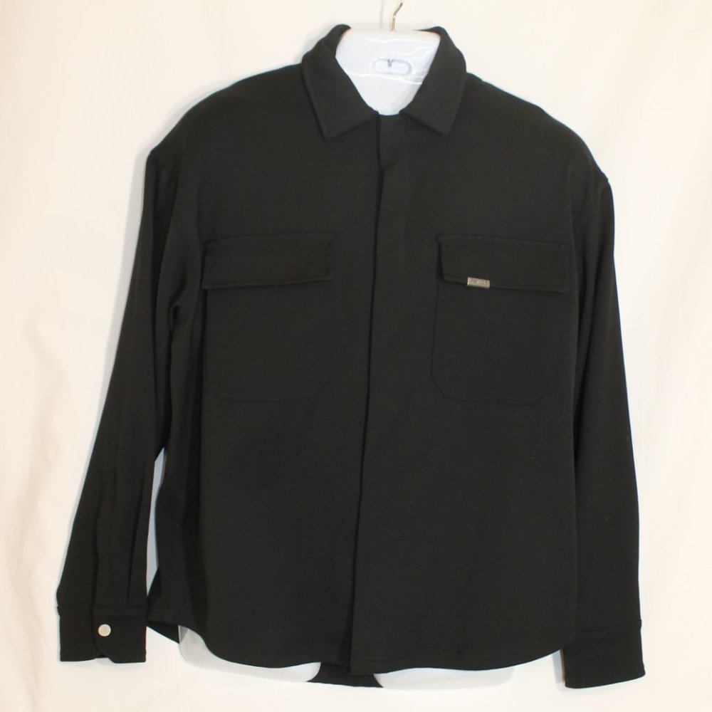 REPRESENT MEN'S BLACK SNAP FRONT JACKET SIZE MEDIUM COLLARED POCKETS LONG SLEEVE - Picture 11 of 13